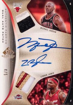 2006-07 SP Game Used - Authentic Fabrics Dual Patches Autographed #AFDA-JJ Michael Jordan / LeBron James Front