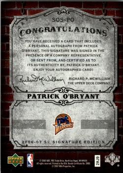 2006-07 SP Signature Edition - Signs of Success #SOS-PO Patrick O'Bryant Back