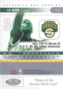 2003-04 Fleer Authentix #91 Ray Allen Back