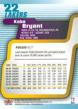 2003-04 Fleer Focus #22 Kobe Bryant Back