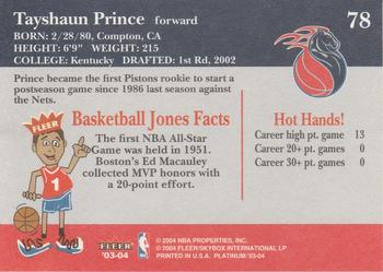 2003-04 Fleer Platinum #78 Tayshaun Prince Back