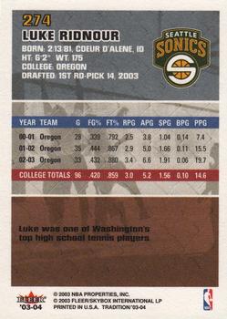 2003-04 Fleer Tradition #274 Luke Ridnour Back