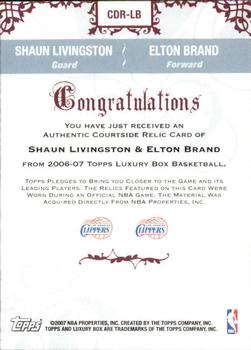 2006-07 Topps Luxury Box - Courtside Relics Dual #CDR-LB Shaun Livingston / Elton Brand Back