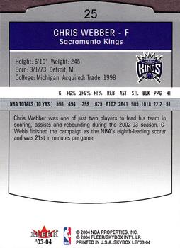 2003-04 SkyBox LE #25 Chris Webber Back