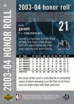 2003-04 Upper Deck Honor Roll #49 Kevin Garnett Back