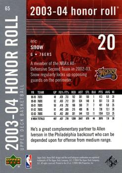 2003-04 Upper Deck Honor Roll #65 Eric Snow Back