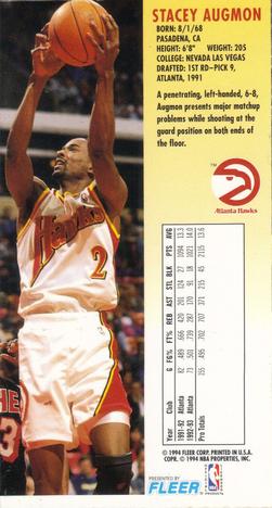 1993-94 Jam Session Atlanta Hawks Team Night Sheet SGA #NNO Stacey Augmon Back