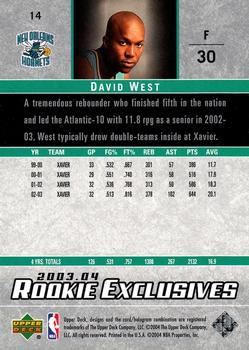 2003-04 Upper Deck Rookie Exclusives #14 David West Back