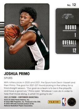 2021-22 Panini Contenders - 2021 Draft Class #12 Joshua Primo Back