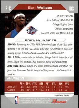 2004-05 Bowman #103 Ben Wallace Back