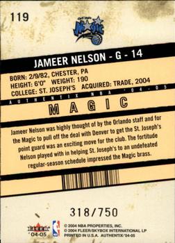 2004-05 Fleer Authentix #119 Jameer Nelson Back