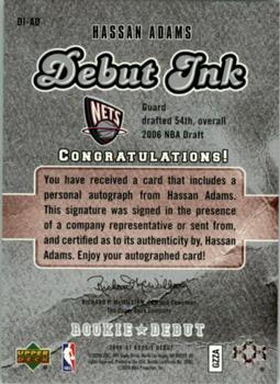2006-07 Upper Deck Rookie Debut - Debut Ink #DI-AD Hassan Adams Back