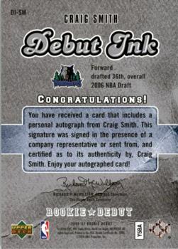 2006-07 Upper Deck Rookie Debut - Debut Ink #DI-SM Craig Smith Back
