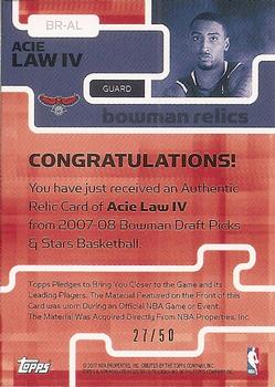 2007-08 Bowman - Relics Dual Bronze #BR-AL Acie Law IV Back