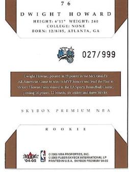 2004-05 SkyBox Premium #76 Dwight Howard Back