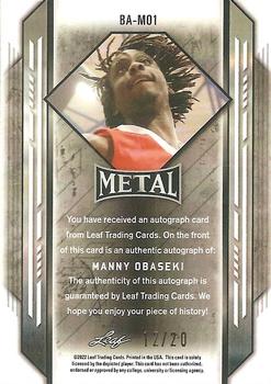 2021-22 Leaf Metal - Purple Crystal #BA-MO1 Manny Obaseki Back