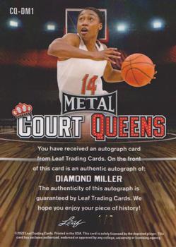 2021-22 Leaf Metal - Court Queens Autographs Green Wave #CQ-DM1 Diamond Miller Back