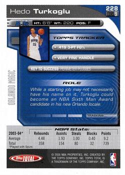 2004-05 Topps Total #228 Hedo Turkoglu Back