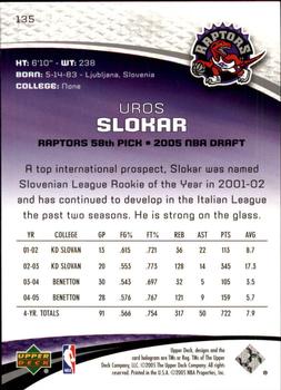 2005-06 SP Game Used #135 Uros Slokar Back
