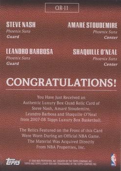 2007-08 Topps Luxury Box - Quad Relics #QR-11 Steve Nash / Amare Stoudemire / Leandro Barbosa / Shaquille O'Neal Back