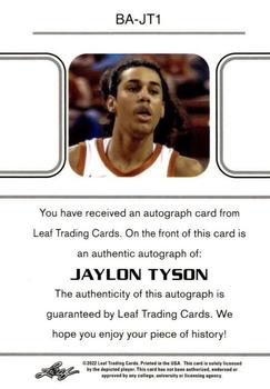 2021-22 Leaf Memories - 1990 Base Autographs Bronze #BA-JT1 Jaylon Tyson Back