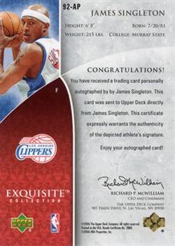 2005-06 Upper Deck Exquisite Collection #92-AP James Singleton Back