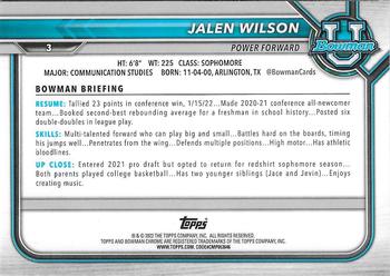 2021-22 Bowman University - Pink #3 Jalen Wilson Back