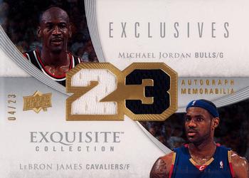 2007-08 Upper Deck Exquisite Collection - Exclusives Memorabilia Dual #EDM-MJ/LJ Michael Jordan / LeBron James Front