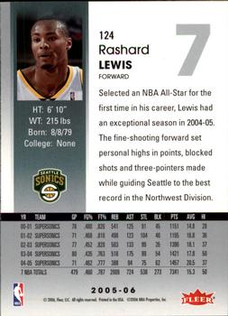 2005-06 Hoops #124 Rashard Lewis Back