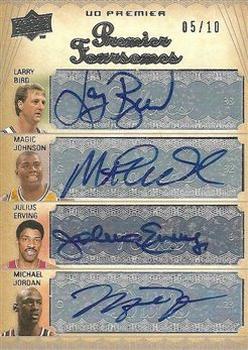 2007-08 Upper Deck Premier - Foursome Autographs #PF-JEJB Larry Bird / Magic Johnson / Julius Erving / Michael Jordan Front