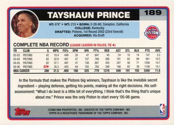 2006-07 Topps #189 Tayshaun Prince  Back