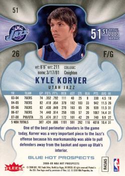 2008-09 Fleer Hot Prospects - Blue #51 Kyle Korver Back