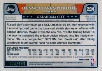 2008-09 Topps Chrome - Refractors #224 Russell Westbrook Back