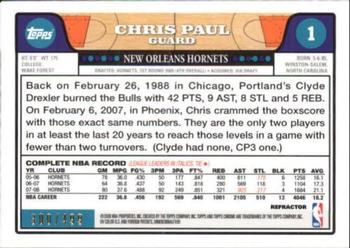 2008-09 Topps Chrome - Refractors Orange #1 Chris Paul Back