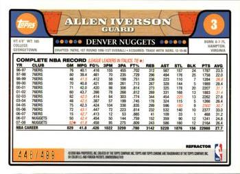 2008-09 Topps Chrome - Refractors Orange #3 Allen Iverson Back