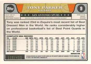 2008-09 Topps Chrome - Refractors Orange #9 Tony Parker Back