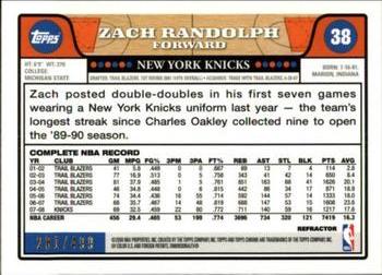 2008-09 Topps Chrome - Refractors Orange #38 Zach Randolph Back