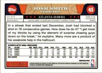 2008-09 Topps Chrome - Refractors Orange #45 Josh Smith Back