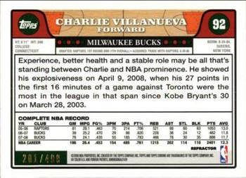 2008-09 Topps Chrome - Refractors Orange #92 Charlie Villanueva Back