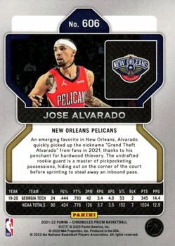 2021-22 Panini Chronicles #606 Jose Alvarado Back