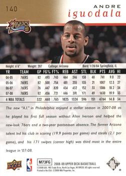 2008-09 Upper Deck - Electric Court Gold #140 Andre Iguodala Back