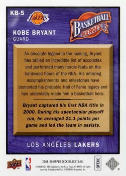 2008-09 Upper Deck - Basketball Heroes Kobe Bryant #KB-5 Kobe Bryant Back