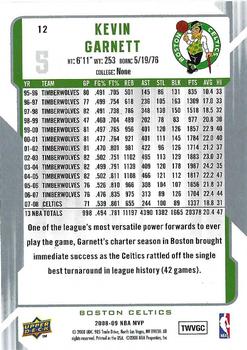 2008-09 Upper Deck MVP - Silver Script #12 Kevin Garnett Back