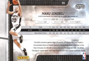 2009-10 Panini Absolute Memorabilia - Retail #81 Manu Ginobili Back