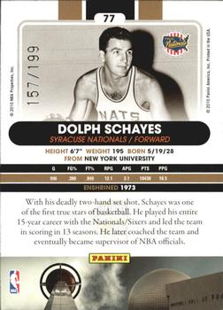 2010 Panini Hall of Fame - Black Border #77 Dolph Schayes Back