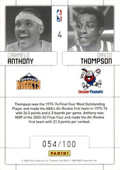2009-10 Panini Threads - Generations Century Proof #4 Carmelo Anthony / David Thompson Back