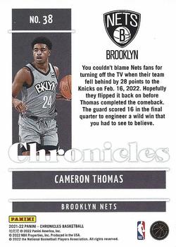 2021-22 Panini Chronicles - Green #38 Cameron Thomas Back