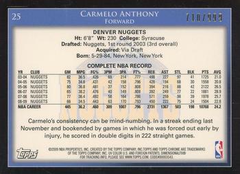 2009-10 Topps - Chrome #25 Carmelo Anthony Back