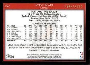 2009-10 Topps - Gold #252 Steve Blake Back
