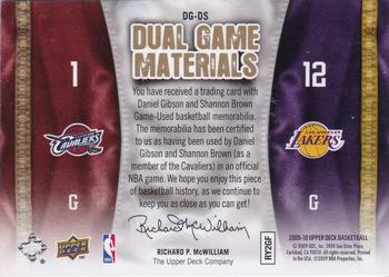 2009-10 Upper Deck - Dual Game Materials Gold #DG-DS Daniel Gibson / Shannon Brown Back